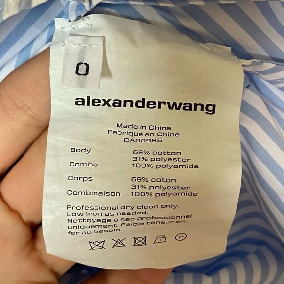 Alexander Wang Wrap Mini Blue White Shirt Dress Striped Size 0 - Picture 14 of 15